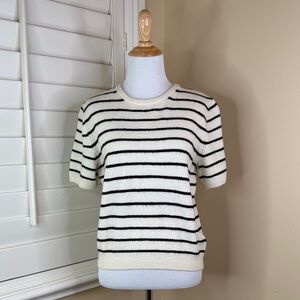 H&M Cream and Black Striped Short-Sleeve Knit Top